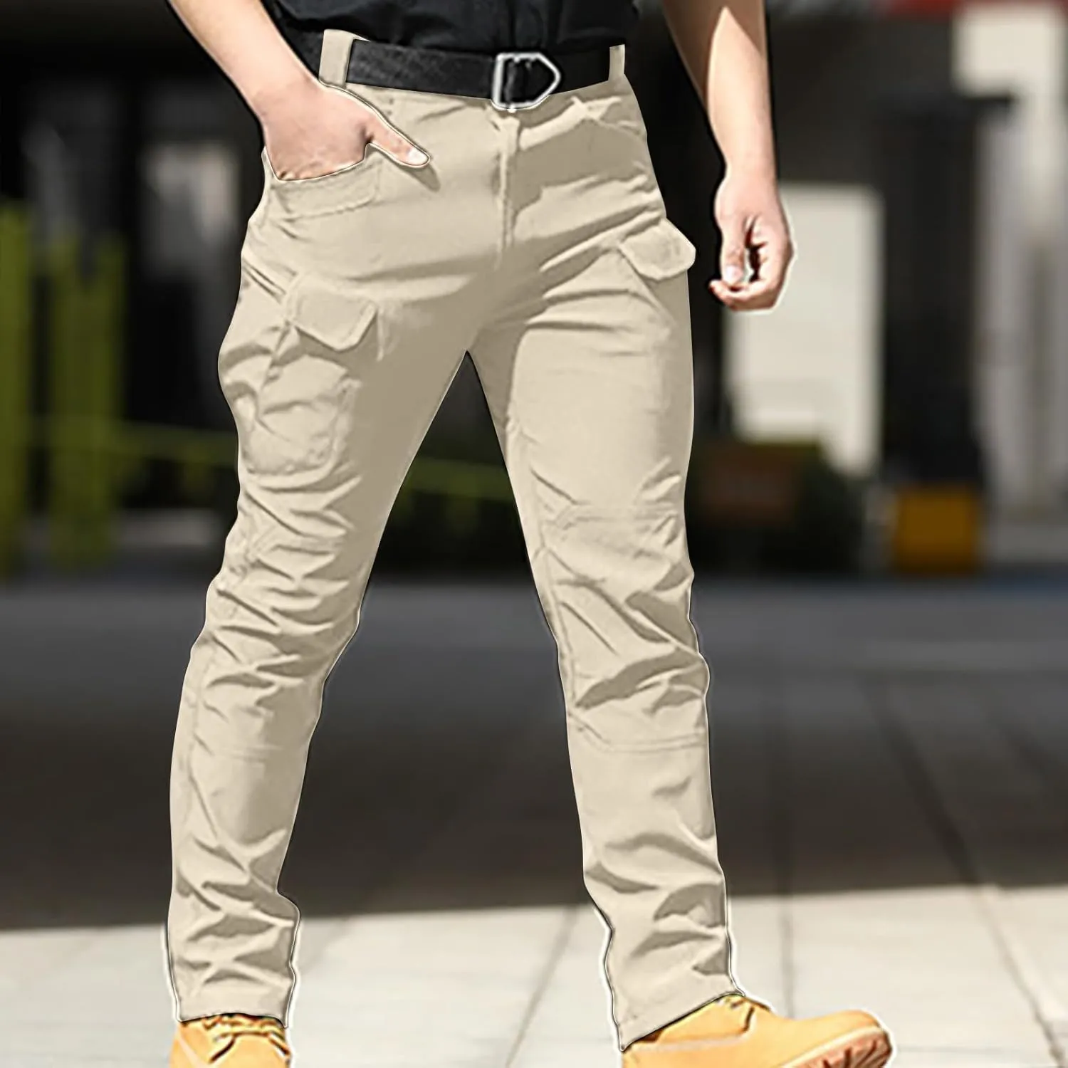 Mens Cargo Trousers Combat Work Pants Stretch Slim Sweatpants Outdoor Bottoms with Multi Pockets Joggers Running Pant
