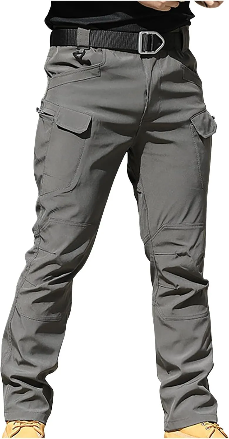 Mens Cargo Trousers Combat Work Pants Stretch Slim Sweatpants Outdoor Bottoms with Multi Pockets Joggers Running Pant