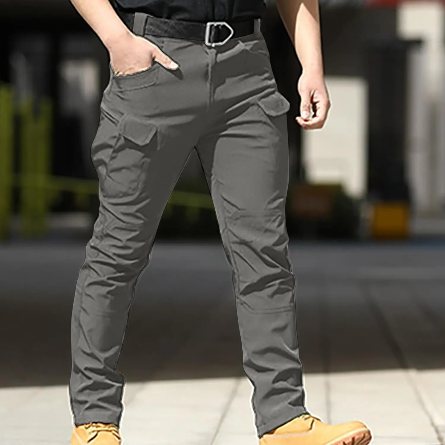 Mens Cargo Trousers Combat Work Pants Stretch Slim Sweatpants Outdoor Bottoms with Multi Pockets Joggers Running Pant