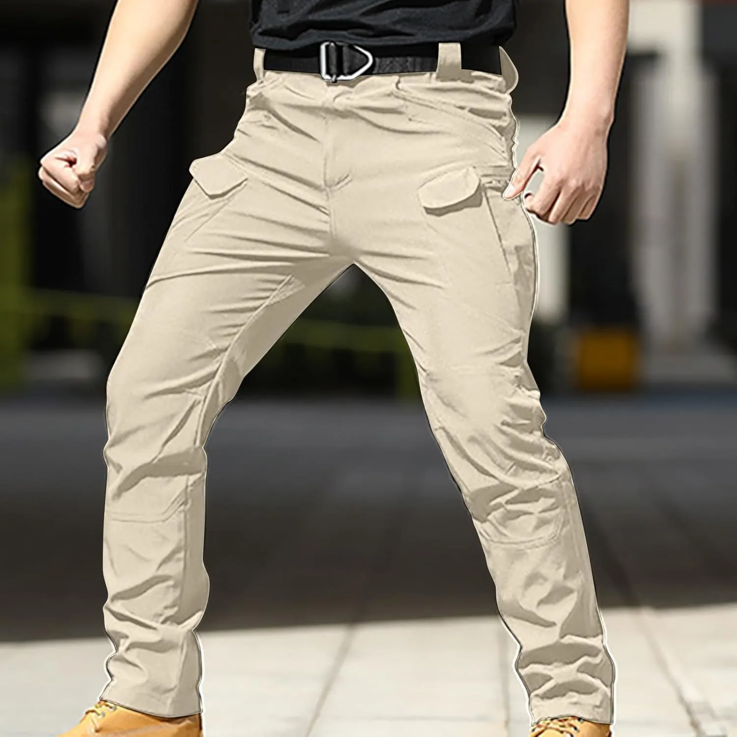 Mens Cargo Trousers Combat Work Pants Stretch Slim Sweatpants Outdoor Bottoms with Multi Pockets Joggers Running Pant