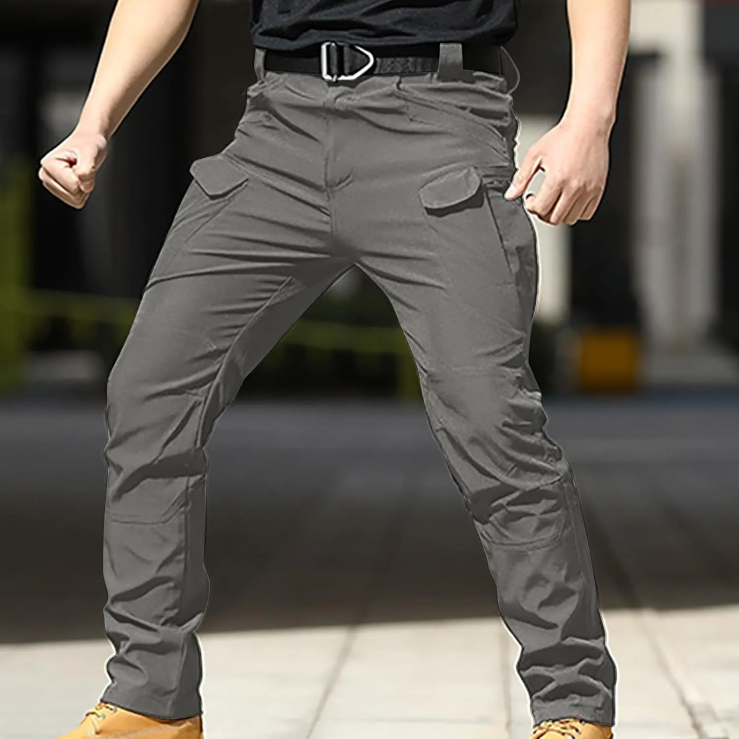 Mens Cargo Trousers Combat Work Pants Stretch Slim Sweatpants Outdoor Bottoms with Multi Pockets Joggers Running Pant