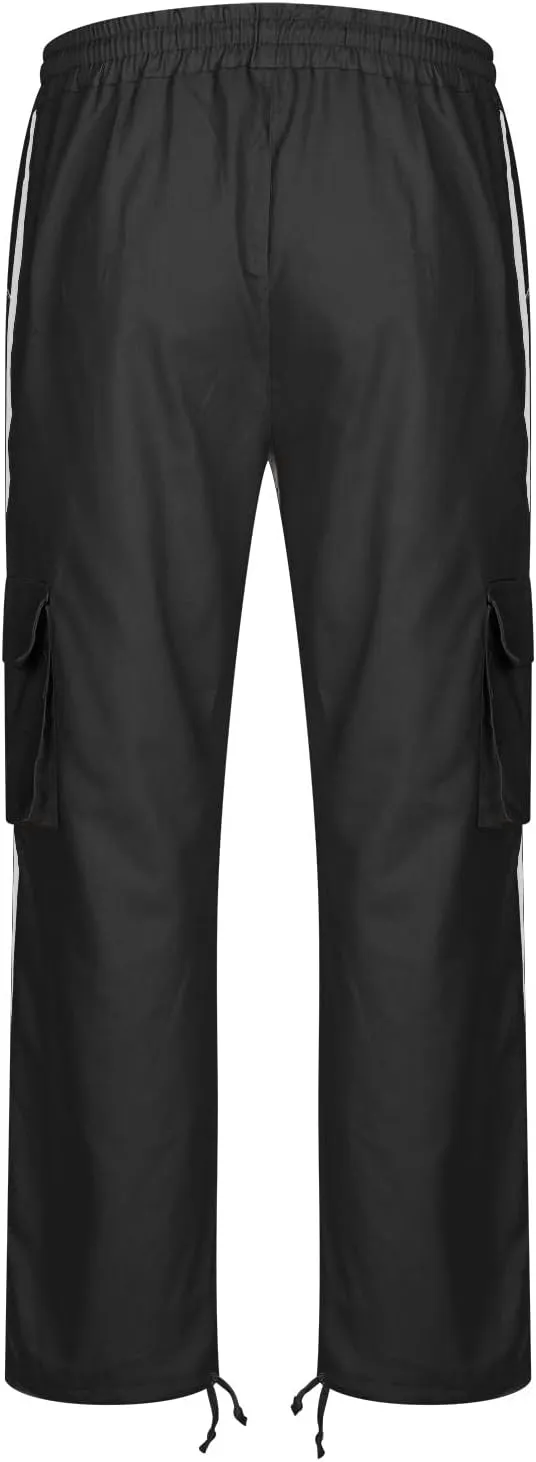 Men's Cargo Trousers Patchwork Drawstring Pants Elastic Waist Sweatpants Casual Tracksuit Bottoms with Multi Pockets
