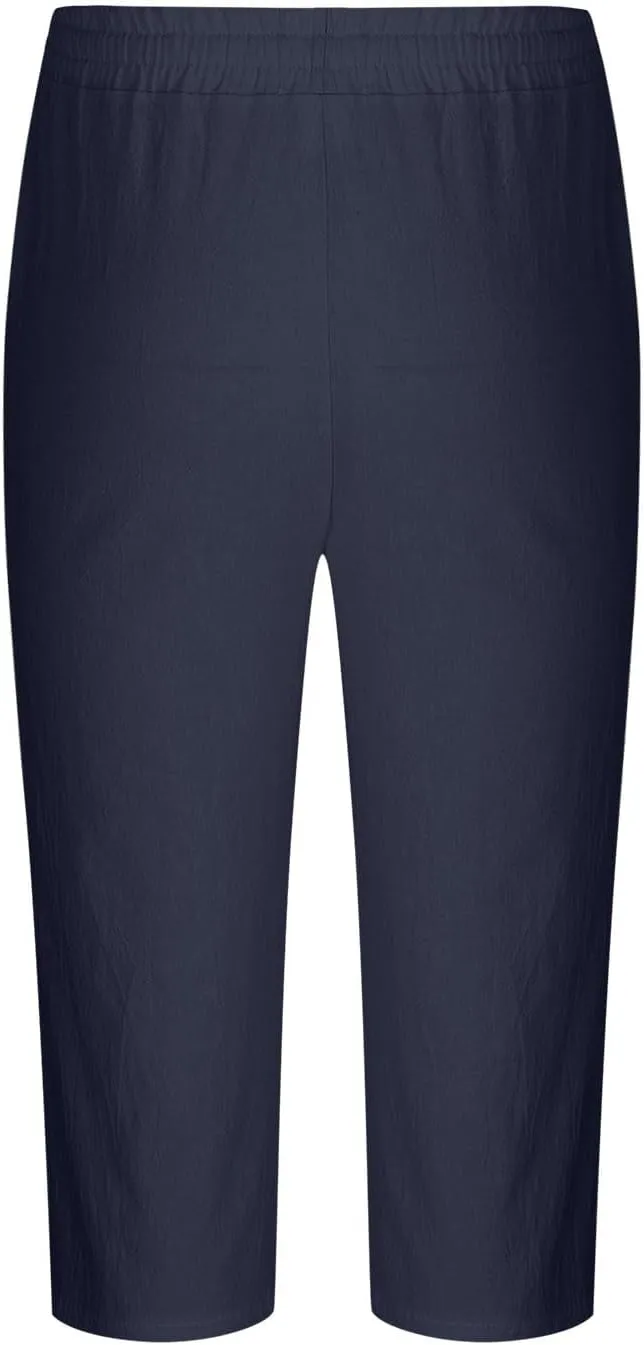 Men's Cotton Linen Cropped Trousers Mens Drawstring High Waist Capris Pants 3/4 Elasticated Waist Sweatpants