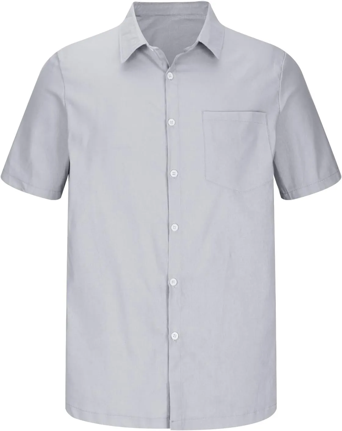 Mens Cotton Linen Short Sleeve Shirts Casual Lightweight Button Up Lapel Shirt Vacation Beach Summer Tops with Pocket