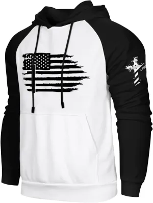 Mens Fashion Hoodies For Flag Print Drawstring Causal With Pockets Long Sleeve Hooded Sweatshirts