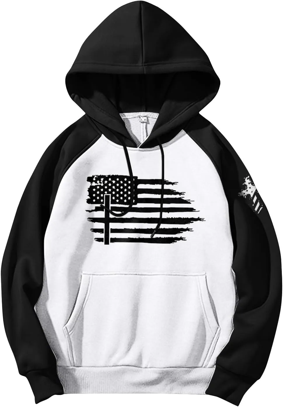 Mens Fashion Hoodies For Flag Print Drawstring Causal With Pockets Long Sleeve Hooded Sweatshirts