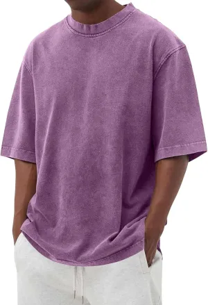 Men's Fashion Tshirts Graphic Crewneck T-Shirts Casual Short Sleeve Solid Color Basic Tee Shirt, M-4XL