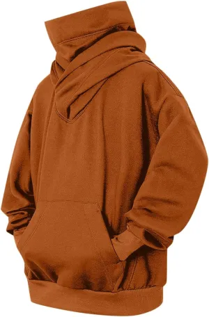 Men's Fleece Hoodies Cowl Neck Casual Pullover Sweatshirts Loose Fit Tops with Embroidery for Fall Winter Wear