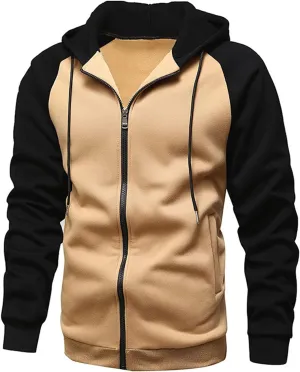 Men's Heavyweight Full Zip Fleece Hoodie Fall Long Sleeve Hooded Casual Sweatshirt Color Block Active Sport Outerwear