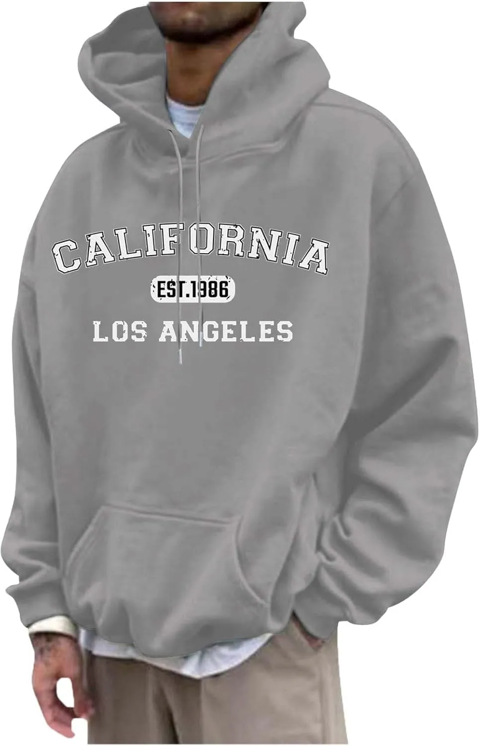 Mens Hoodies Pullover Letter Print Long Sleeve Hooded Sweatshirts Casual Lightweight Regular Fit Classic Sweatshirt