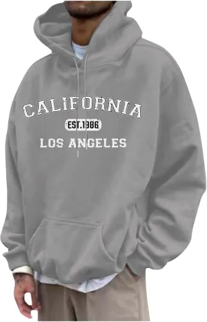 Mens Hoodies Pullover Letter Print Long Sleeve Hooded Sweatshirts Casual Lightweight Regular Fit Classic Sweatshirt