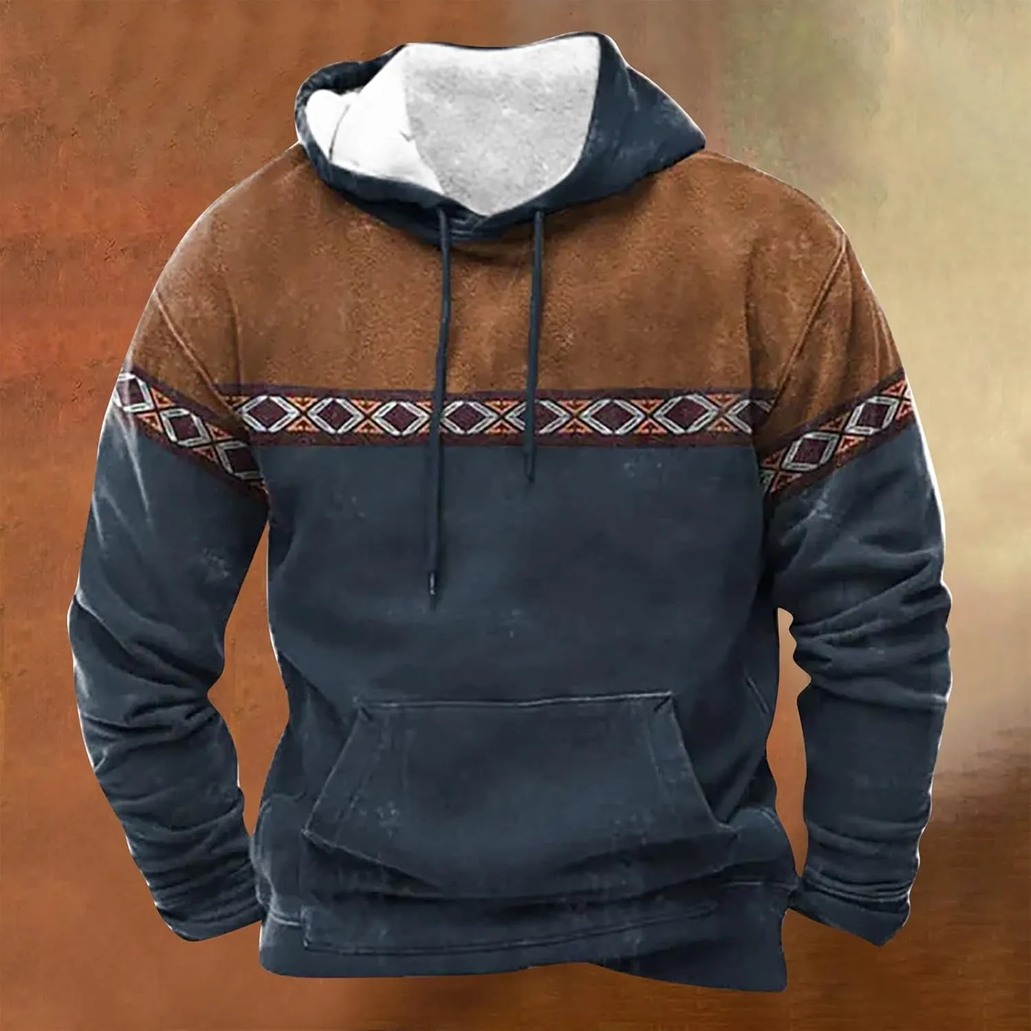 Mens Hoodies Pullover Vintage Long Sleeve Hoodie Half Zipper Hooded Sweatshirt Top Workwear Multi Pocket Men Hoodie