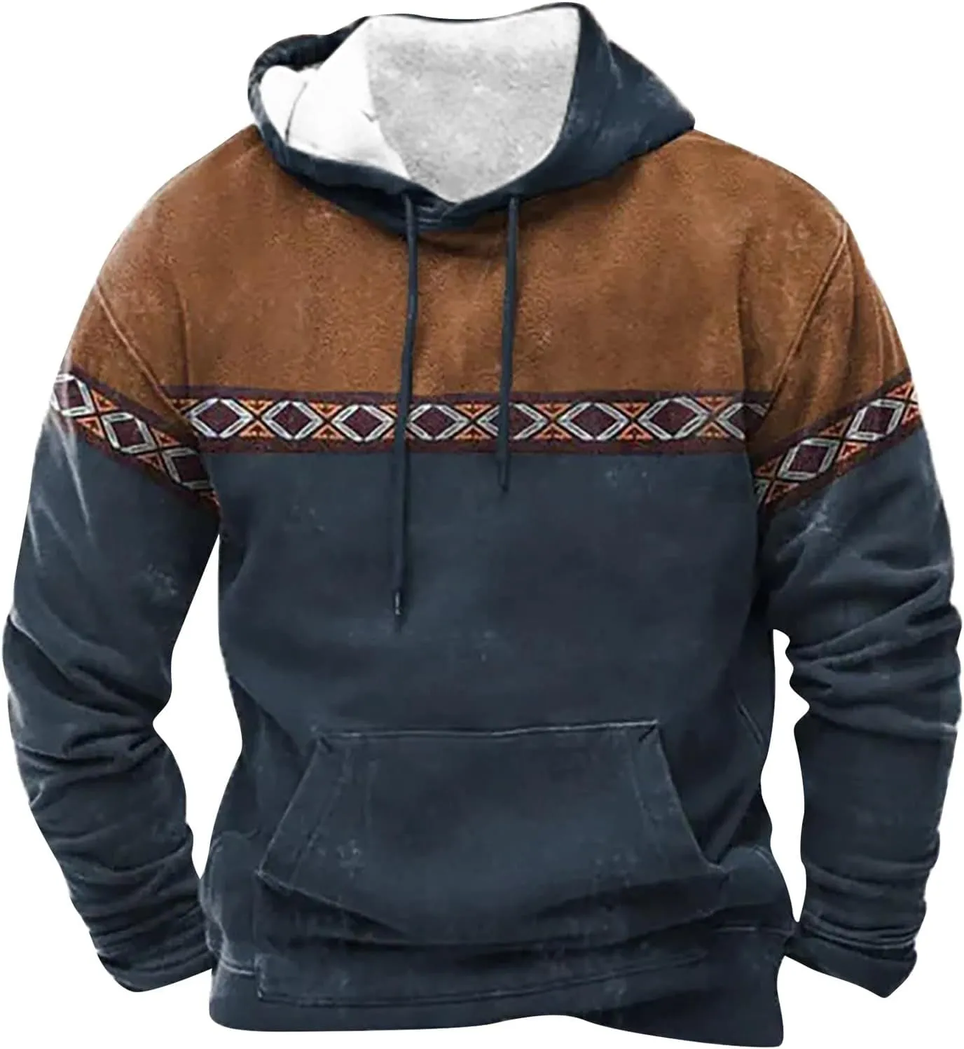 Mens Hoodies Pullover Vintage Long Sleeve Hoodie Half Zipper Hooded Sweatshirt Top Workwear Multi Pocket Men Hoodie