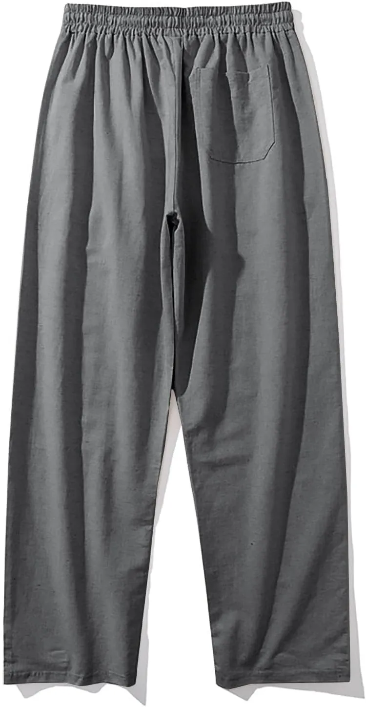 Mens Linen Pants Casual Straight Leg Pants Loose Summer Trousers Lightweight Lounge Pants Slim Fit Dress Pants