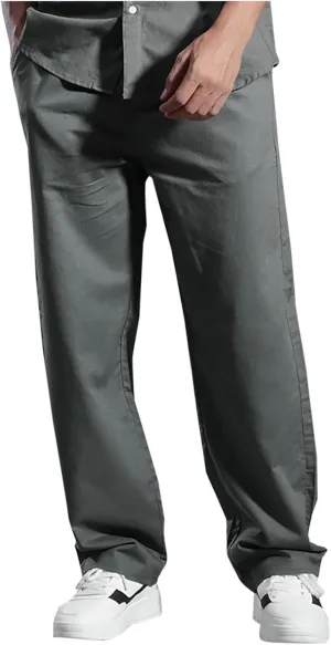 Mens Linen Pants Casual Straight Leg Pants Loose Summer Trousers Lightweight Lounge Pants Slim Fit Dress Pants