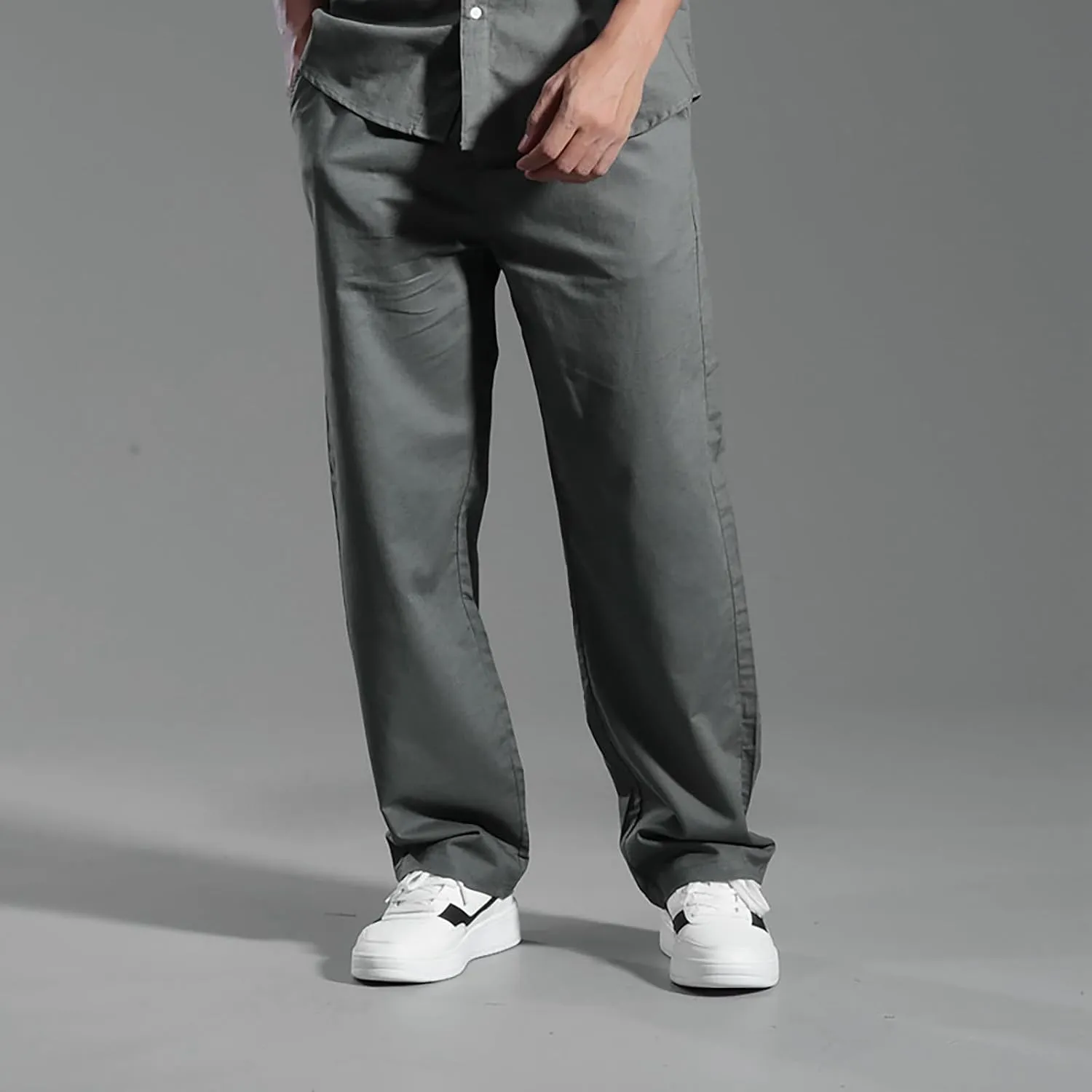 Mens Linen Pants Casual Straight Leg Pants Loose Summer Trousers Lightweight Lounge Pants Slim Fit Dress Pants