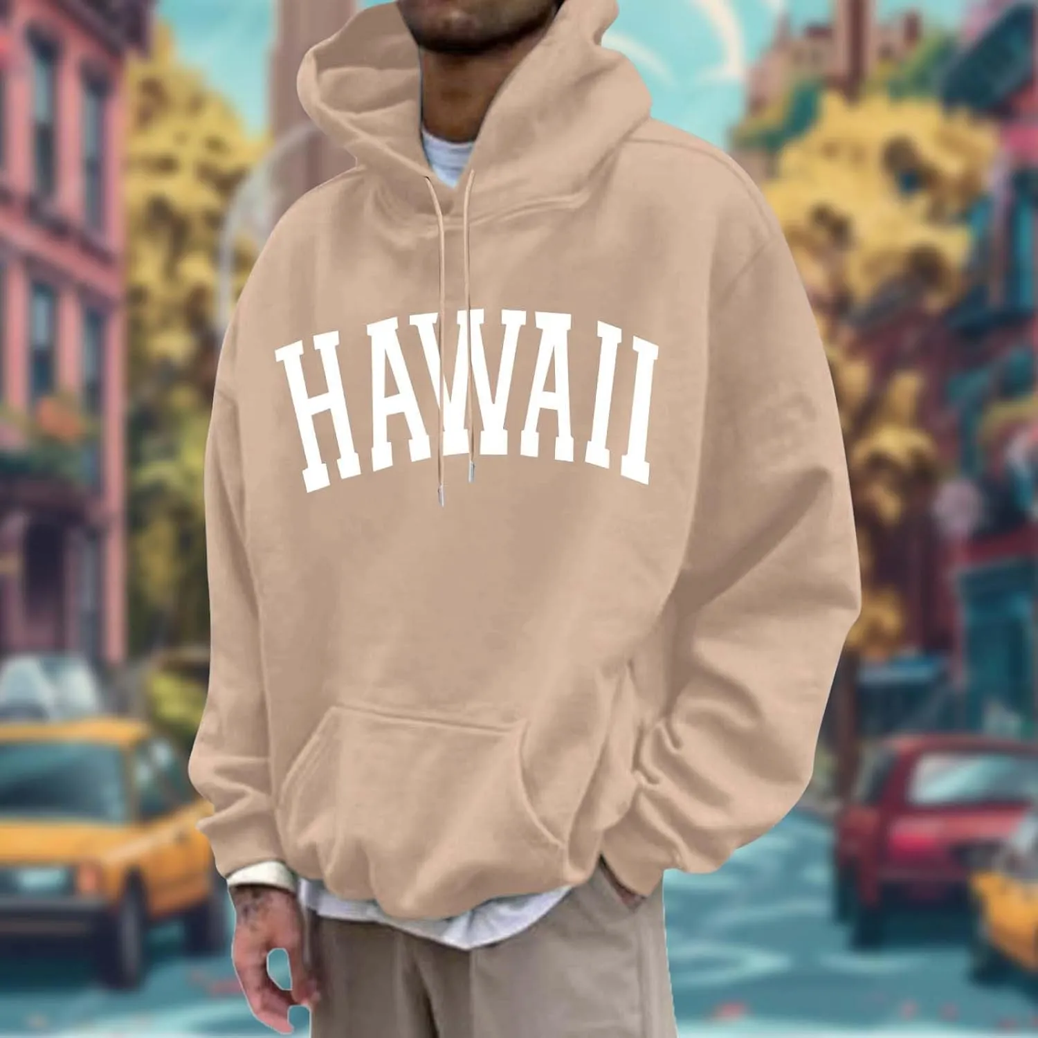 Mens Oversized Hoodie Casual Pullover Long Sleeve Hooded Sweatshirts Trendy Loose Fit Letter Print Hoodies for Men