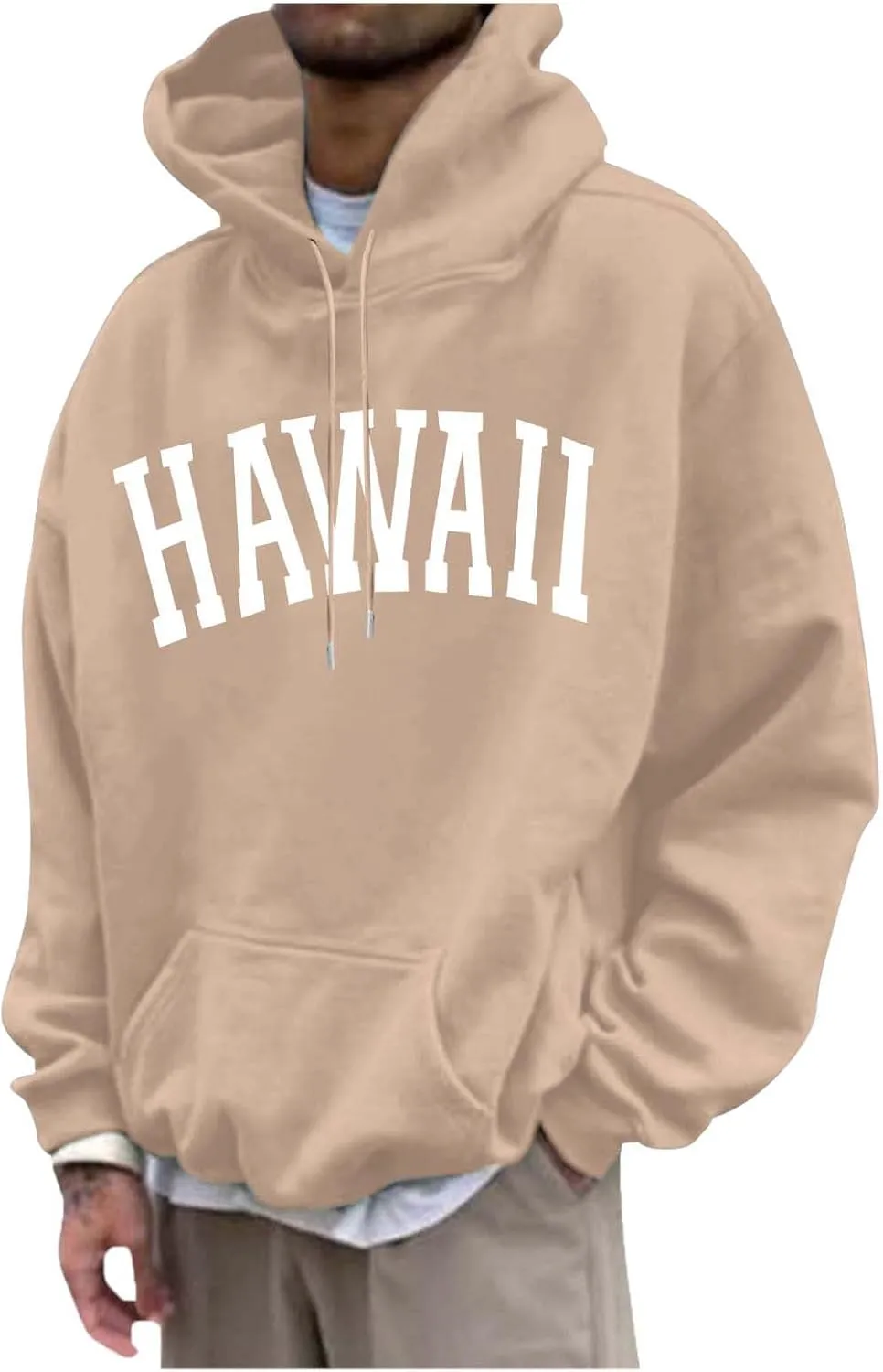 Mens Oversized Hoodie Casual Pullover Long Sleeve Hooded Sweatshirts Trendy Loose Fit Letter Print Hoodies for Men
