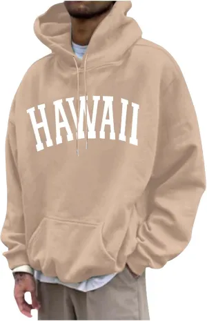 Mens Oversized Hoodie Casual Pullover Long Sleeve Hooded Sweatshirts Trendy Loose Fit Letter Print Hoodies for Men