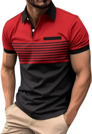 Mens Shirts Button Turn-Down Collar Top Short Sleeve Stripe Tshirts Sports Golf Tops Summer T-Shirt Tees 2024