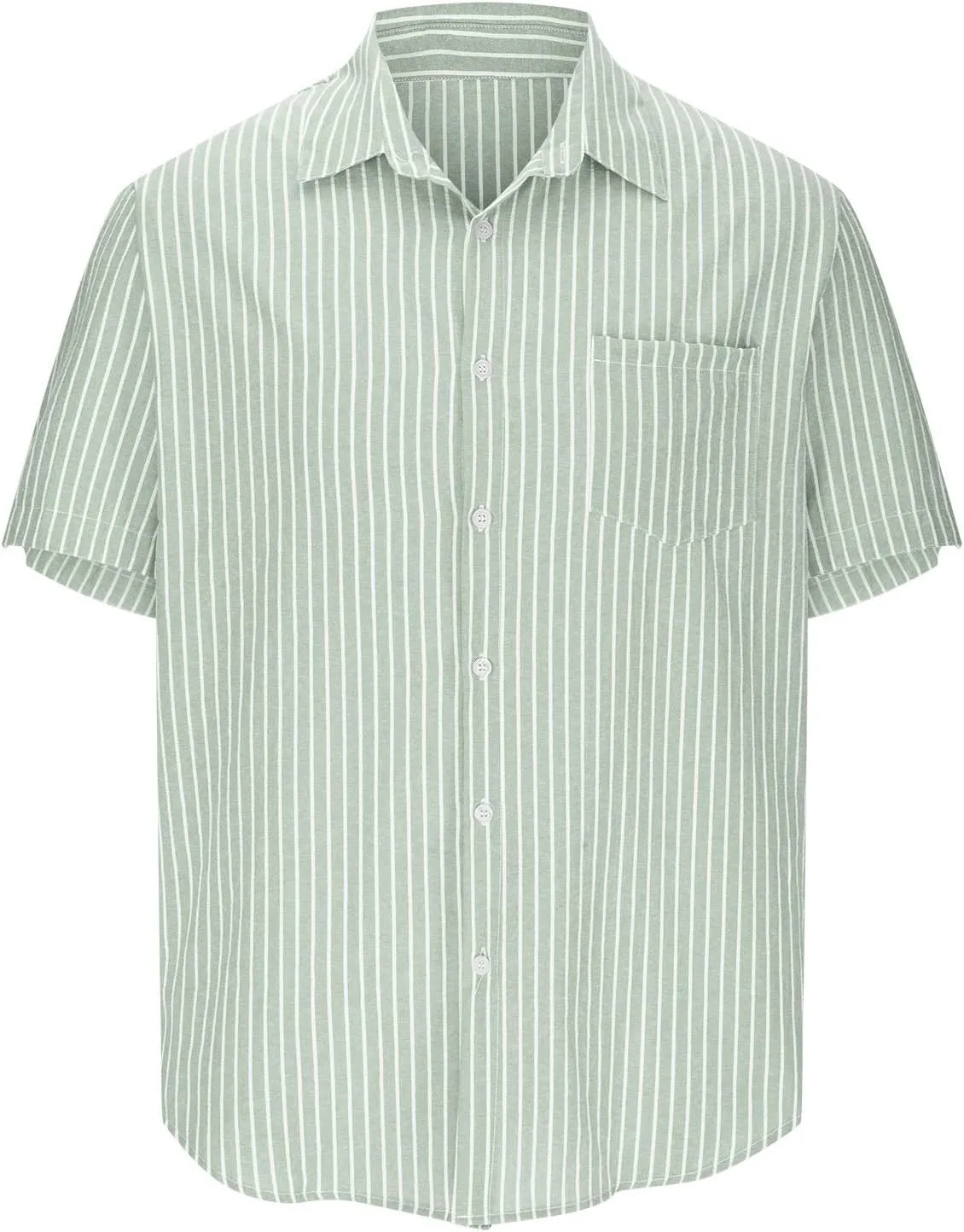Mens Short Sleeve Hippie Guayabera Linen Shirts Casual Striped Button Down Longline Shirt Summer Beach Hawaiian Shirt