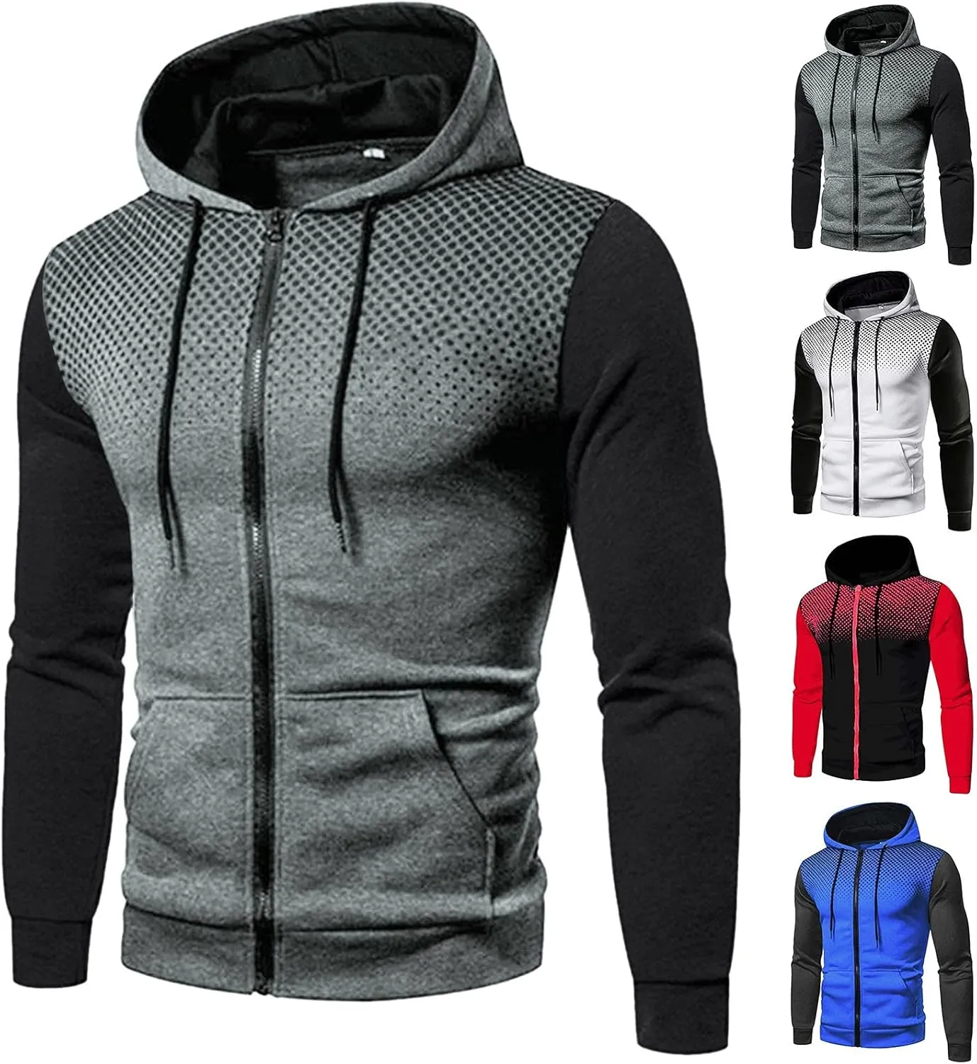 Mens Slim Fit Lightweight Zip Up Hoodie with Pockets Long Sleeve Full Zip Hooded Sweatshirt Drawstring Casual Hoodies