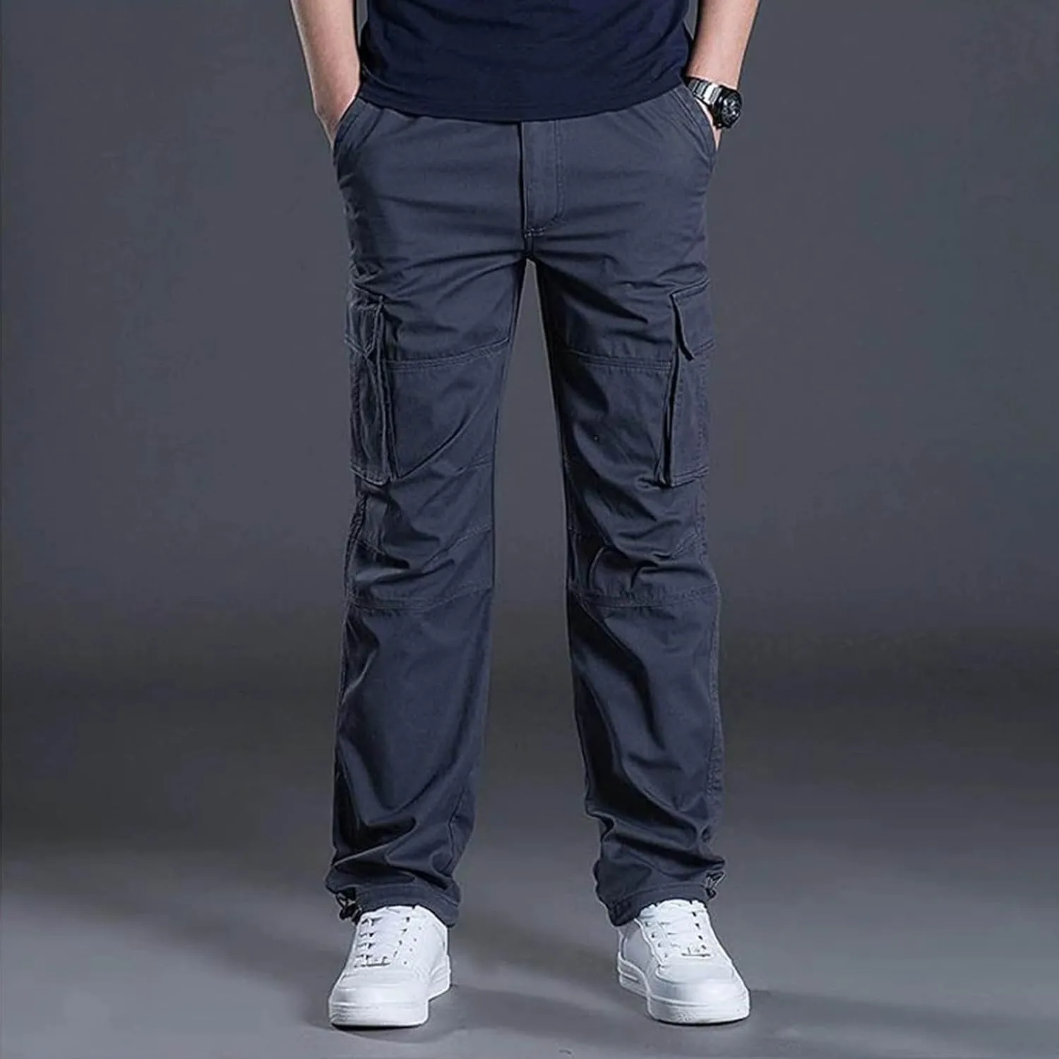 Men's Straight Leg Outdoor Casual Trousers with Multiple Pockets and Loose Work Men Cargo Pants with Pockets