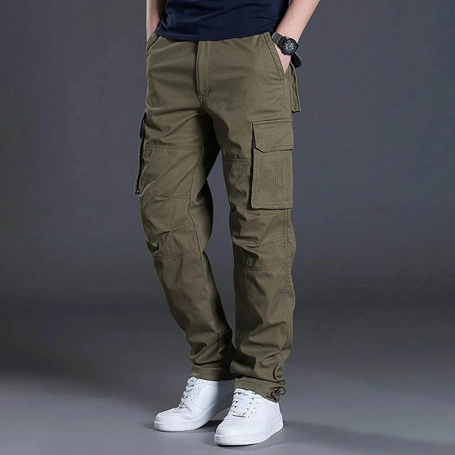 Men's Straight Leg Outdoor Casual Trousers with Multiple Pockets and Loose Work Men Cargo Pants with Pockets