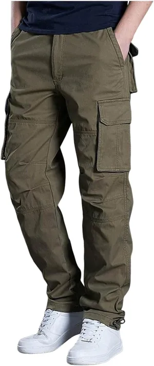 Men's Straight Leg Outdoor Casual Trousers with Multiple Pockets and Loose Work Men Cargo Pants with Pockets