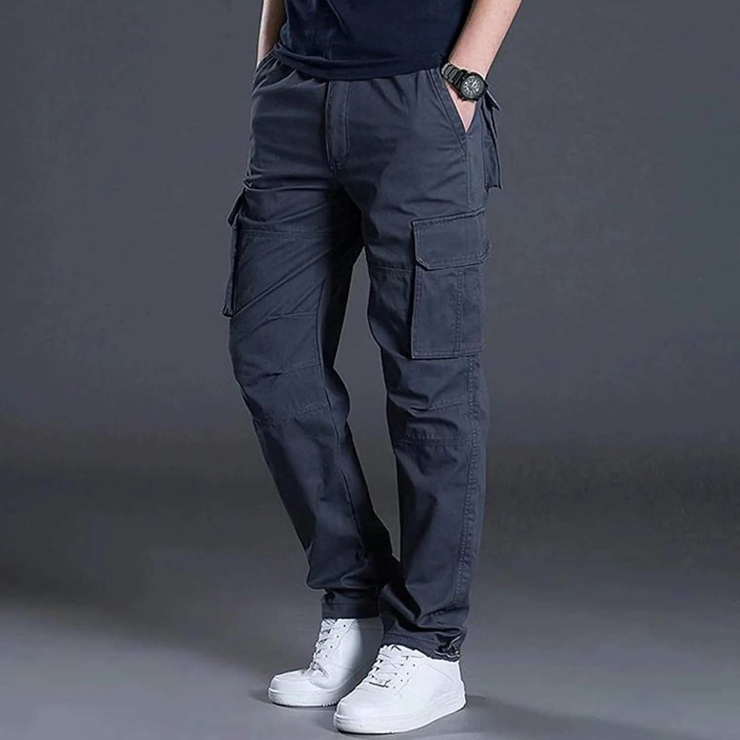 Men's Straight Leg Outdoor Casual Trousers with Multiple Pockets and Loose Work Men Cargo Pants with Pockets