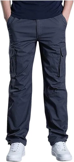 Men's Straight Leg Outdoor Casual Trousers with Multiple Pockets and Loose Work Men Cargo Pants with Pockets