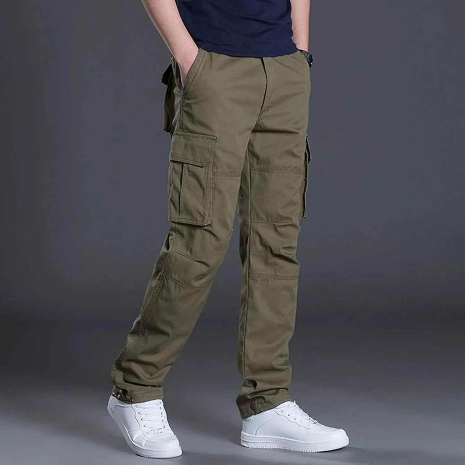 Men's Straight Leg Outdoor Casual Trousers with Multiple Pockets and Loose Work Men Cargo Pants with Pockets