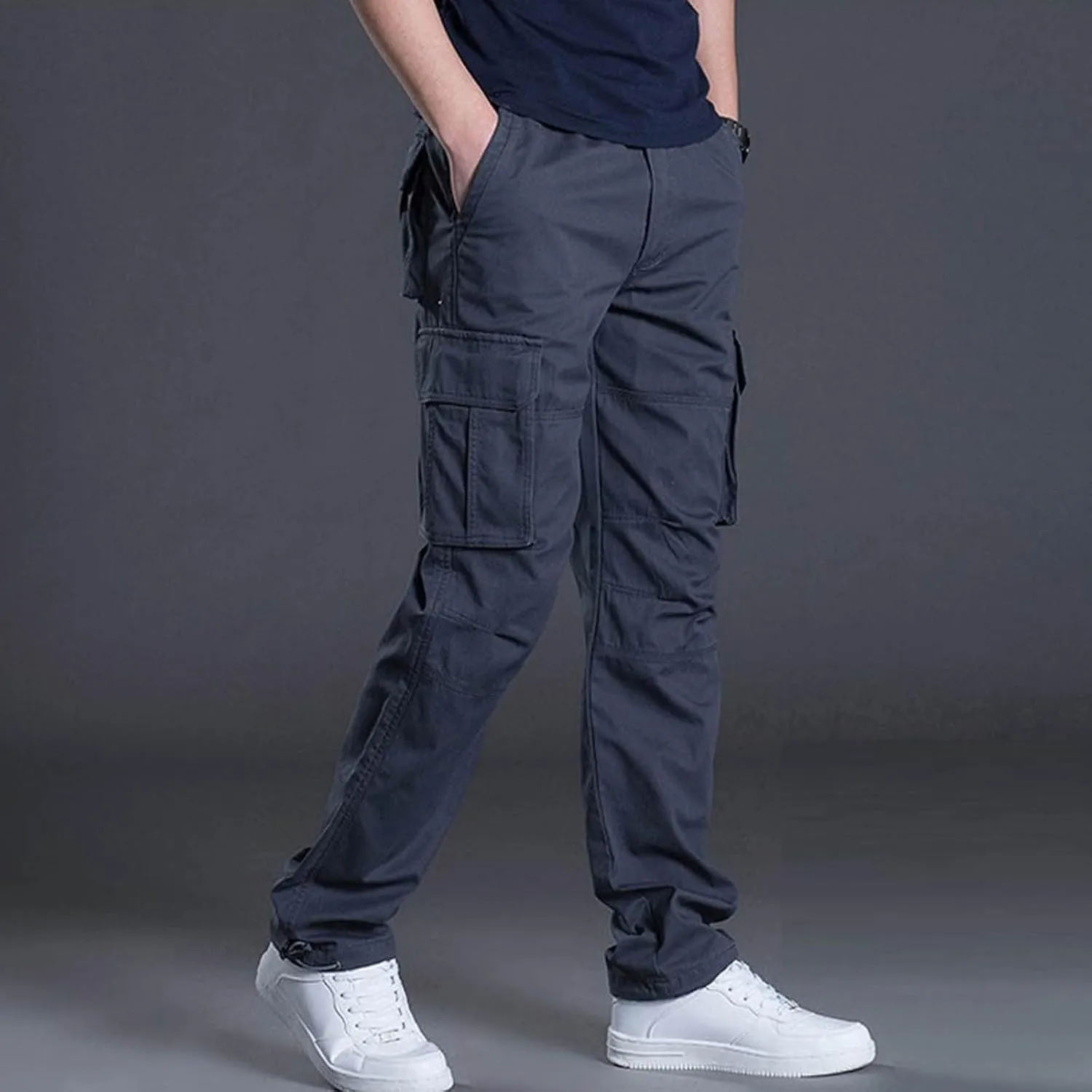 Men's Straight Leg Outdoor Casual Trousers with Multiple Pockets and Loose Work Men Cargo Pants with Pockets