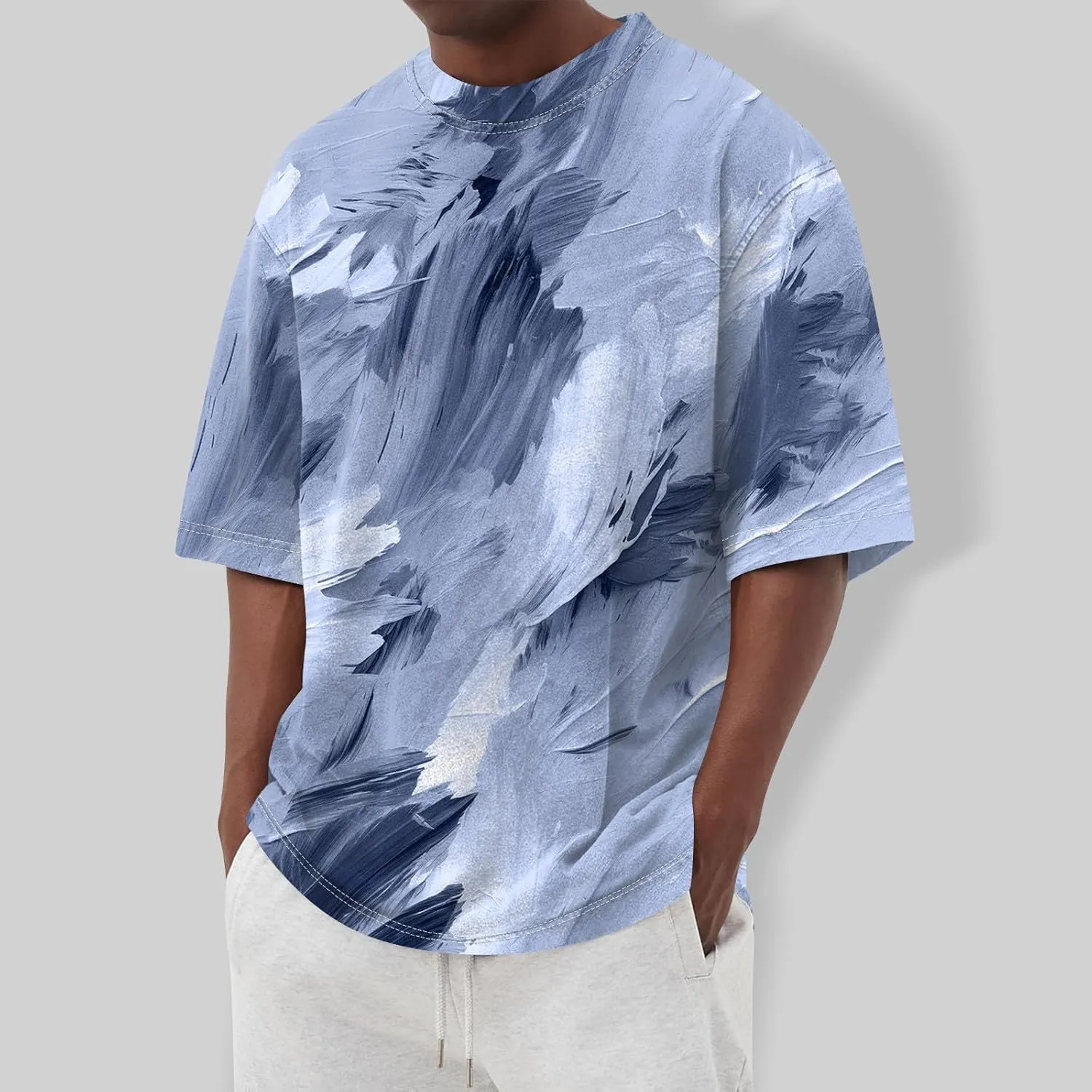 Men's Tie Dye T-Shirt Gradient Color Short Sleeve Shirts Summer Fashion Casual Crew Neck Loose Plus Size Tops