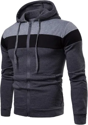 Mens Zip Up Hoodies Jacket Casual Color Block Print Sport Sweatshirts Outerwear Athletic Workout Pullover Sweatshirt
