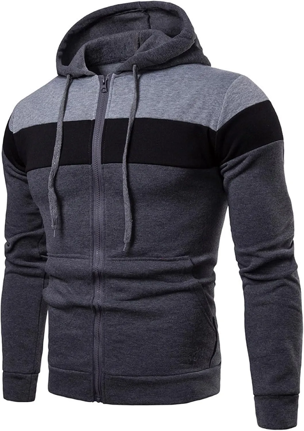 Mens Zip Up Hoodies Jacket Casual Color Block Print Sport Sweatshirts Outerwear Athletic Workout Pullover Sweatshirt