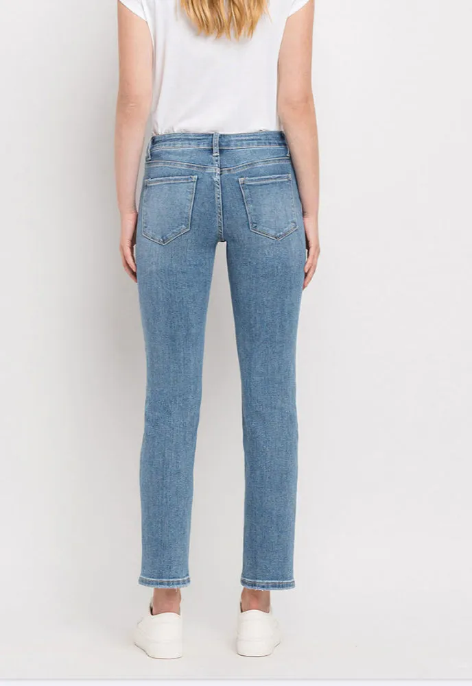 Mid Rise Ankle Slim Fit Straight Jeans