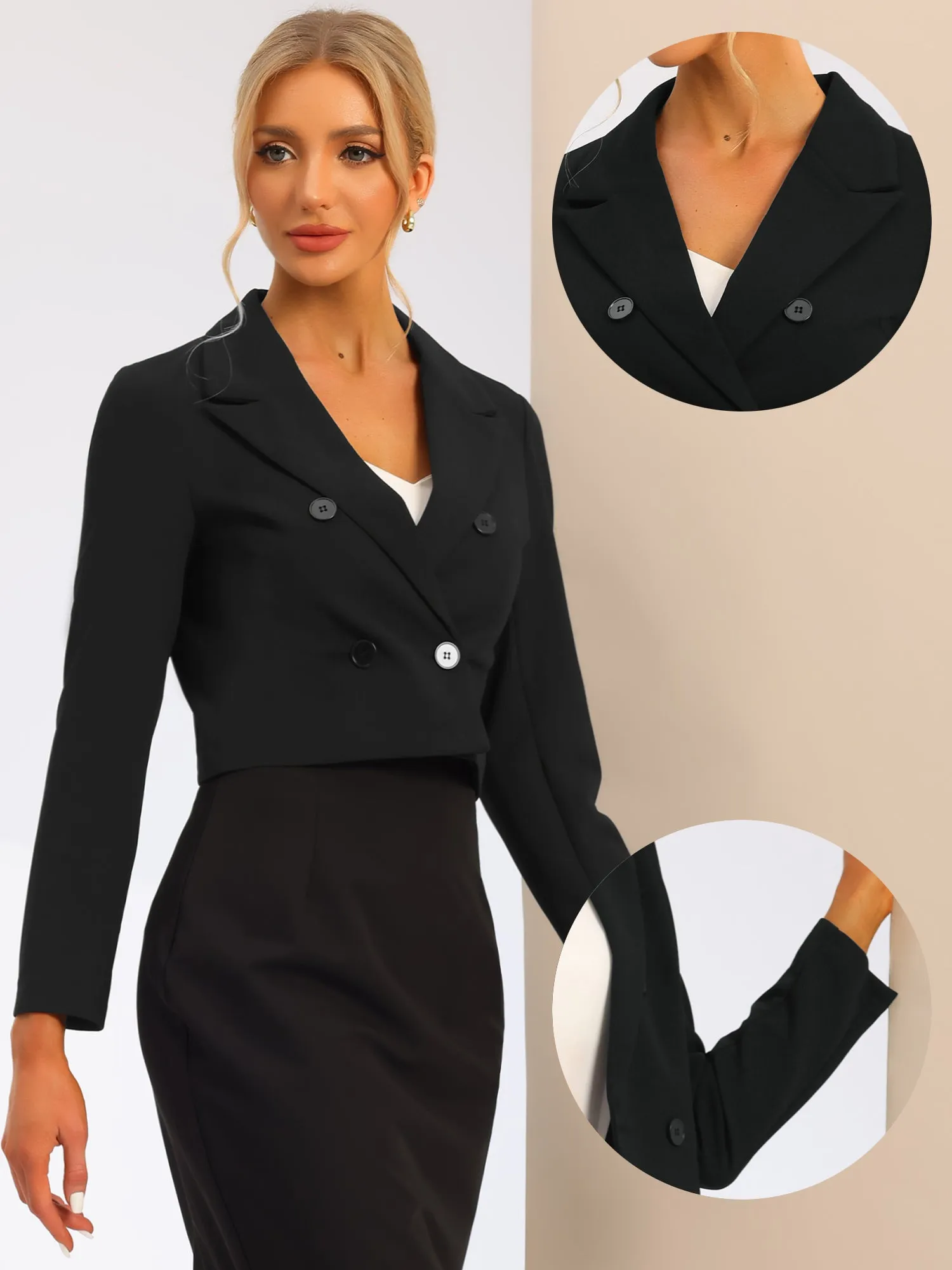 Notched Lapel Collar Casual Office Blazers Cropped Jacket