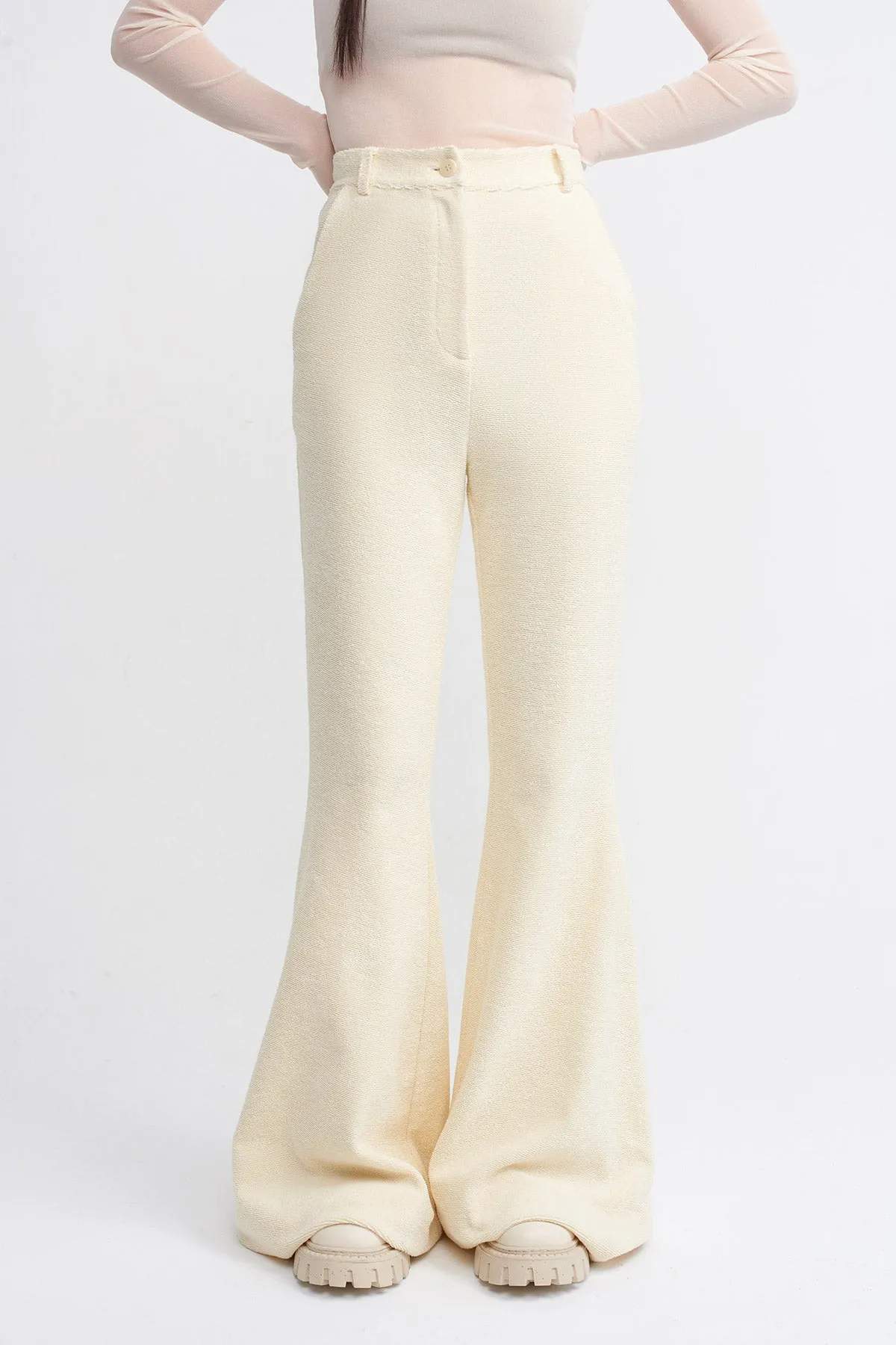 Nu Textured Look Flared Trouser Natural