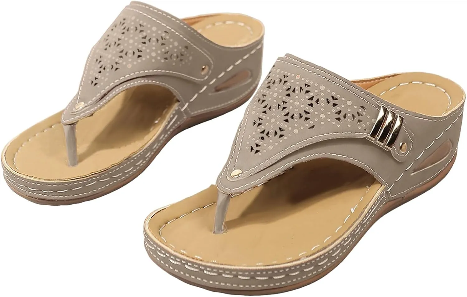 Orthopedic Sandals for Women 2025, Women Dressy Comfortable Flip Flops with Arch Support Slip On Recovery Sandal Breathable Hollow Out Flat Sandal Dress Summer Shoes