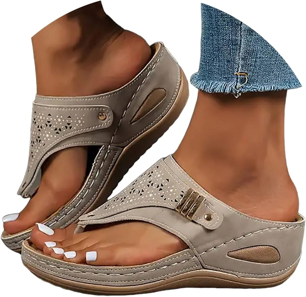 Orthopedic Sandals for Women 2025, Women Dressy Comfortable Flip Flops with Arch Support Slip On Recovery Sandal Breathable Hollow Out Flat Sandal Dress Summer Shoes