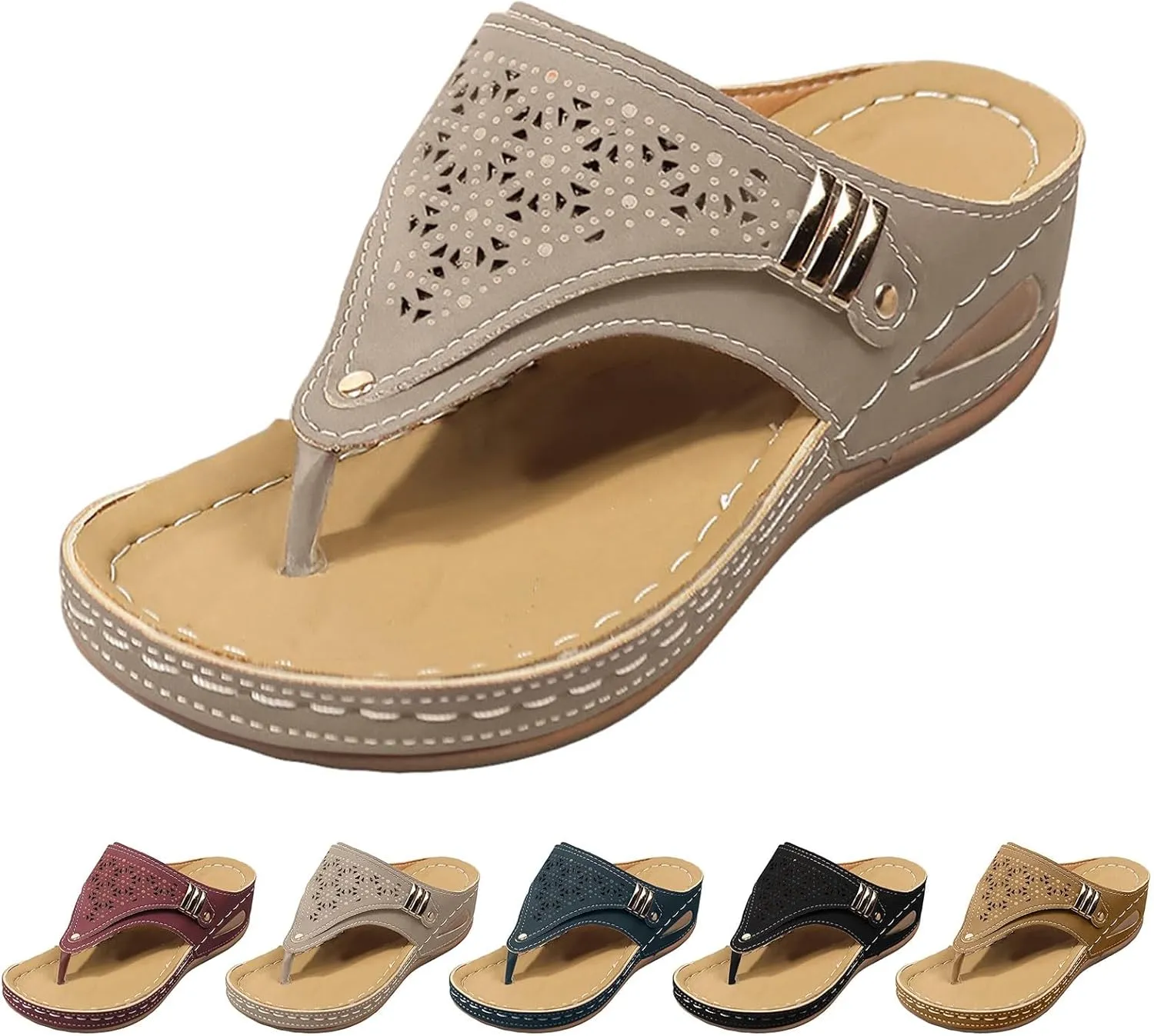 Orthopedic Sandals for Women 2025, Women Dressy Comfortable Flip Flops with Arch Support Slip On Recovery Sandal Breathable Hollow Out Flat Sandal Dress Summer Shoes