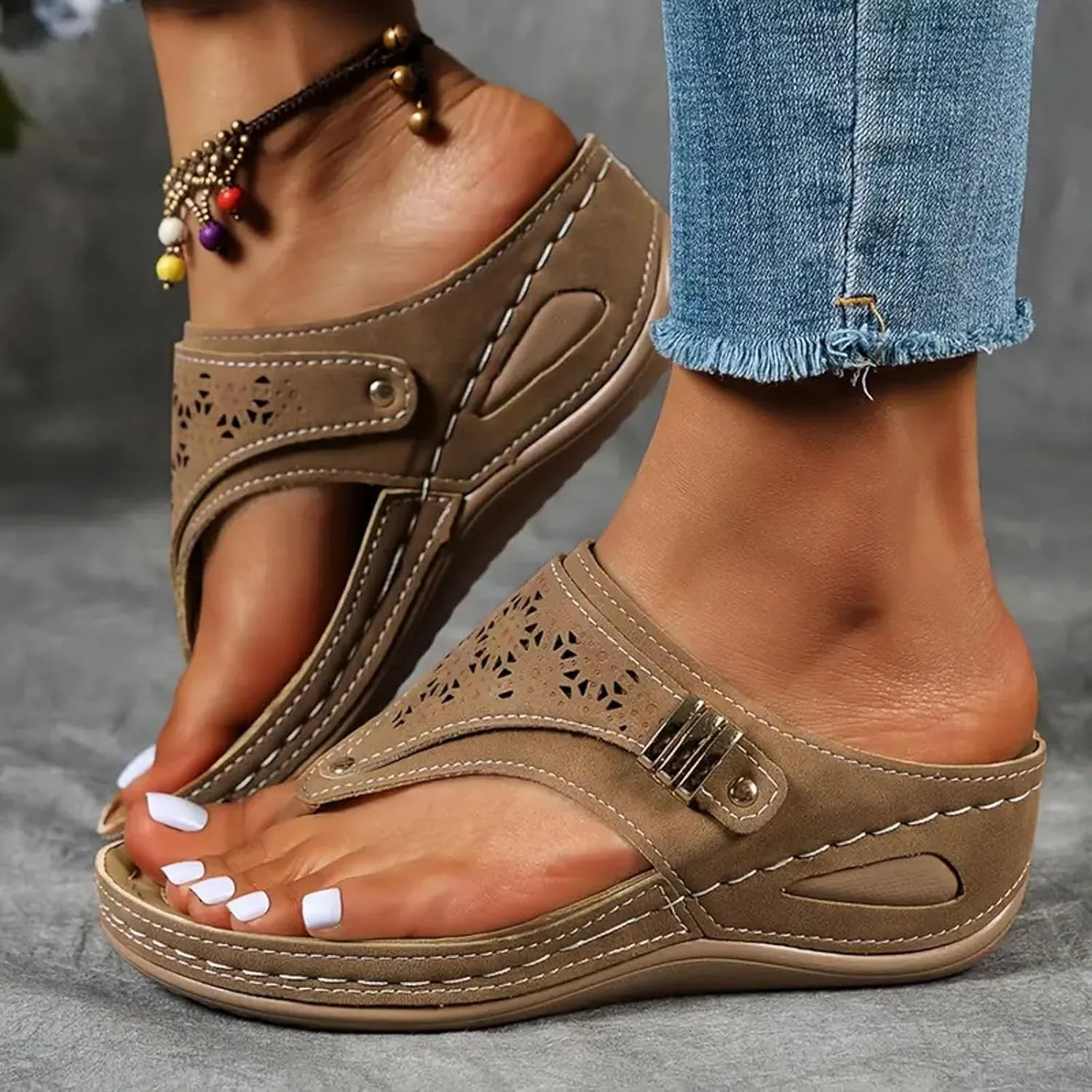 Orthopedic Sandals for Women Dressy Summer 2025,Comfortable Sandals Arch Support Wedge Non Slip Flip Flops