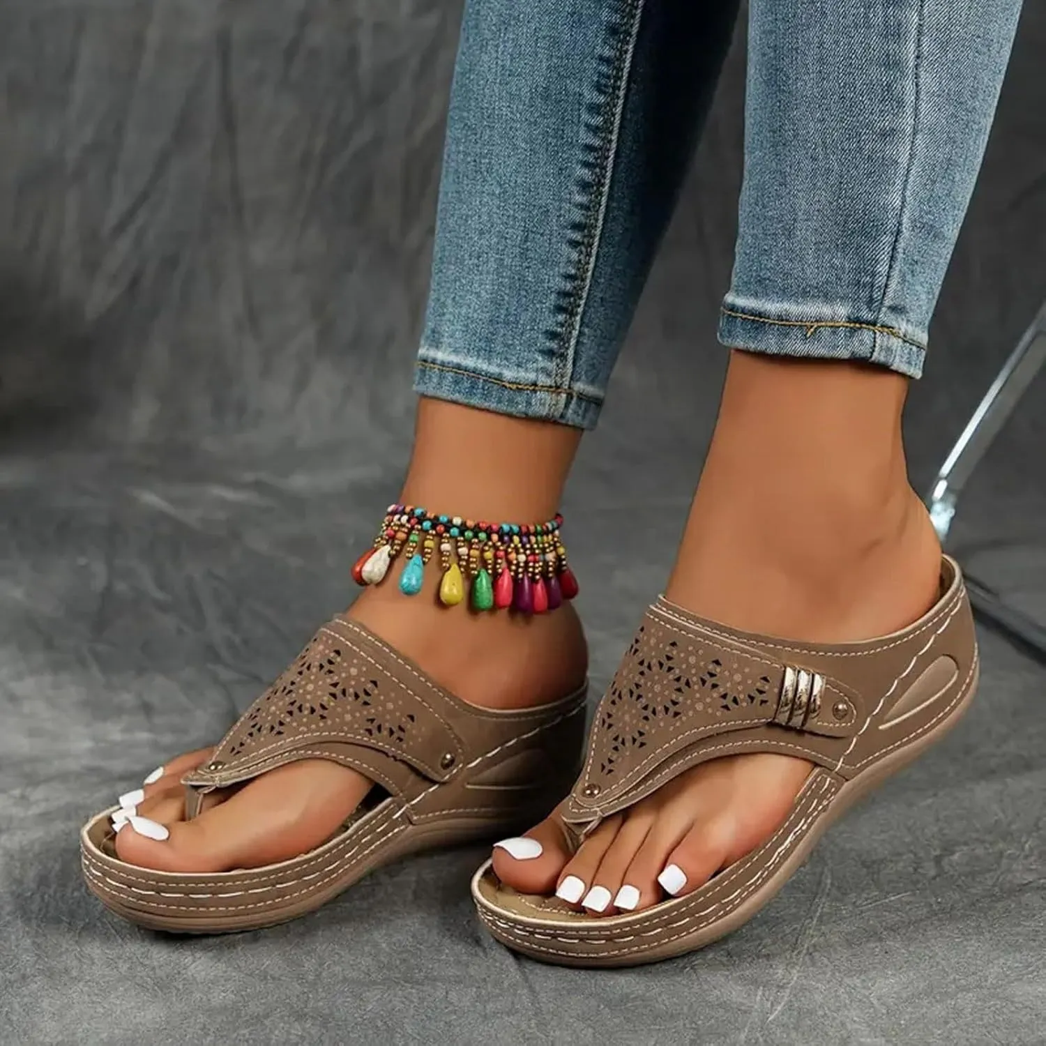 Orthopedic Sandals for Women Dressy Summer 2025,Comfortable Sandals Arch Support Wedge Non Slip Flip Flops