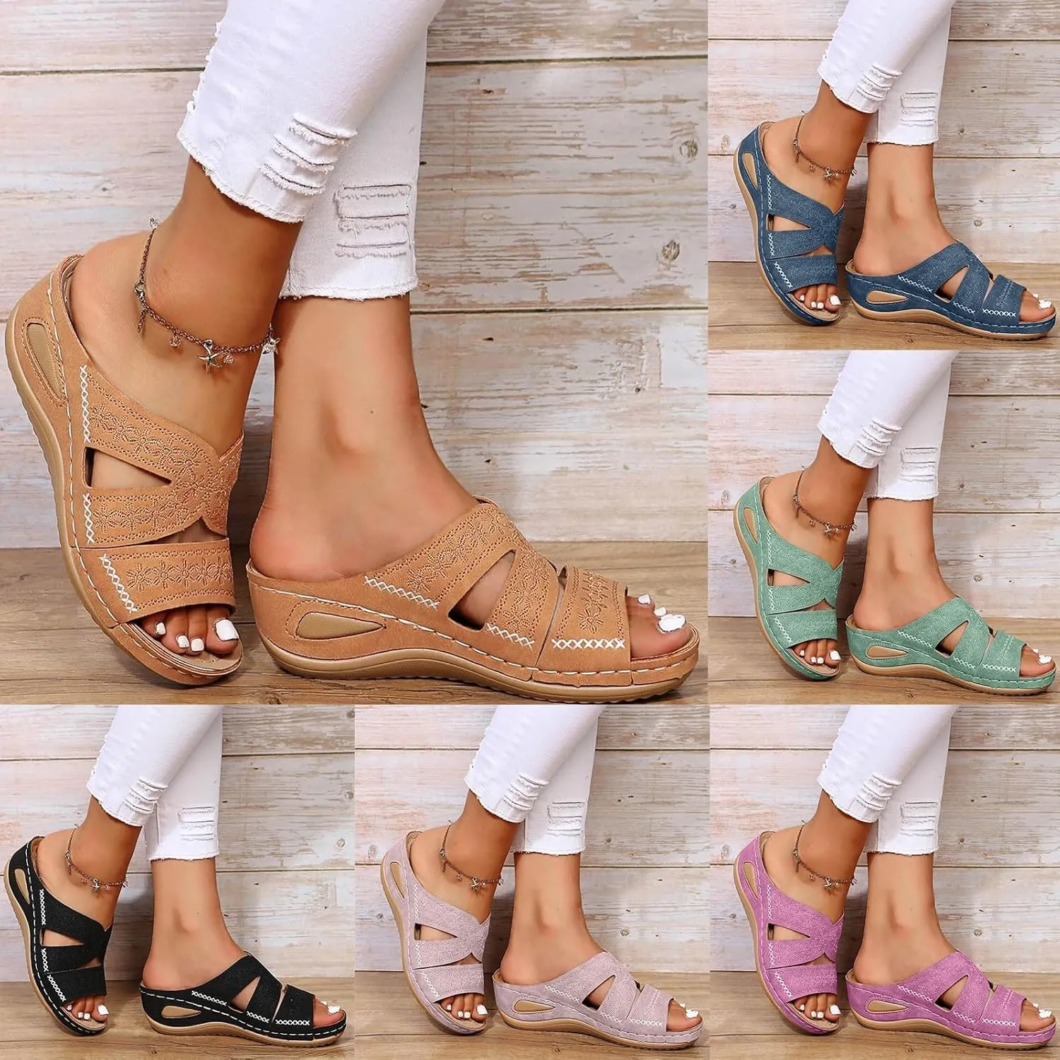 Orthopedic Wedge Sandals for Women, Women Dressy Summer Comfortable Sandals Arch Support 2025 Slip On Flip Flops Sandal Beach Vacation Slippers
