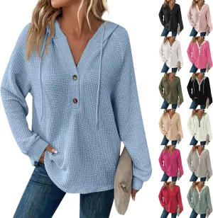 Oversized Hoodies for Women Trendy Waffle Knit V Neck Sweatshirt Cute Y2k Hoodie Long Sleeve Pullover Tops