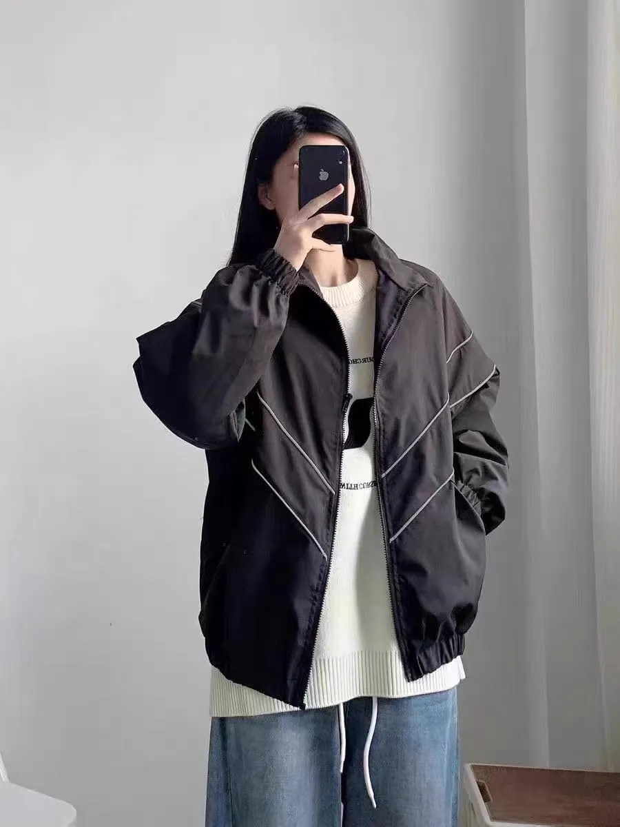 Pbkabiug Vintage Women Jackets Hip Hop Style Patchwork Windbreak Unisex Streetwear Lightweight Jackets Bomber Jackets