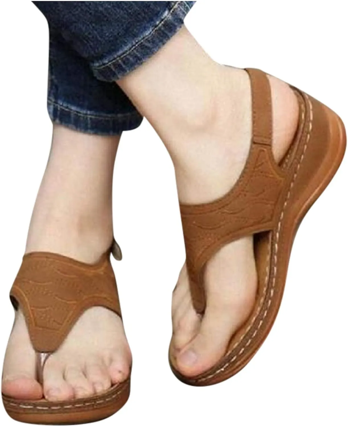 peqiut Casual Sandals Women Flat Platform Strap Sandals for Women Orthopedic Clip Toe Flip Flops Boho Casual Sandals