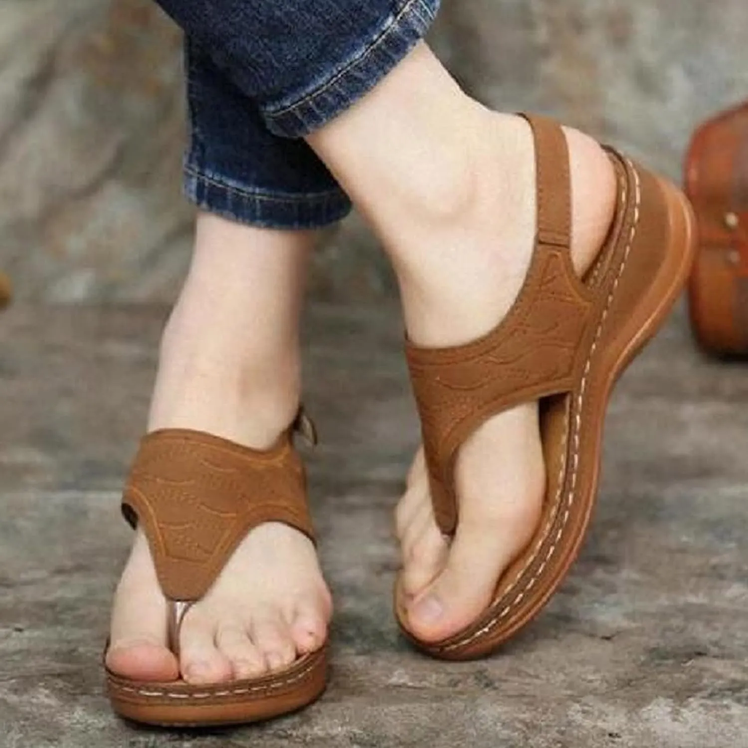 peqiut Casual Sandals Women Flat Platform Strap Sandals for Women Orthopedic Clip Toe Flip Flops Boho Casual Sandals