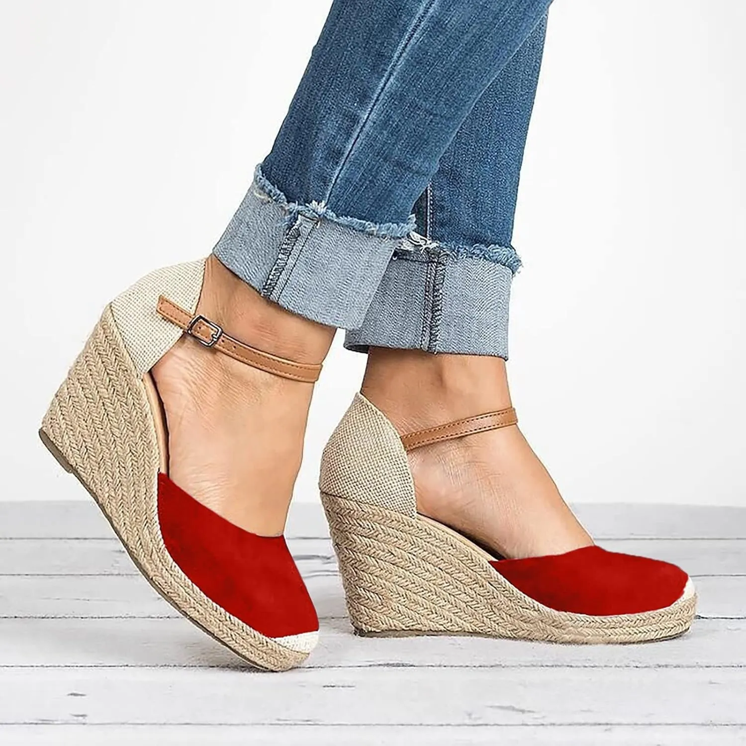 peqiut Casual Sandals Women Wedge Espadrille Sandals for Women Closed Toe Comfortable Beach Sandals Shoes
